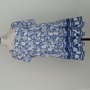 Aakaa Floral print fit and flare mini dress blue & white boutique dress SMALL